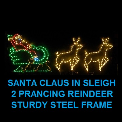 Christmastopia.com Santa Claus in Sleigh with Prancing Reindeer LED Lighted Outdoor Christmas Decoration