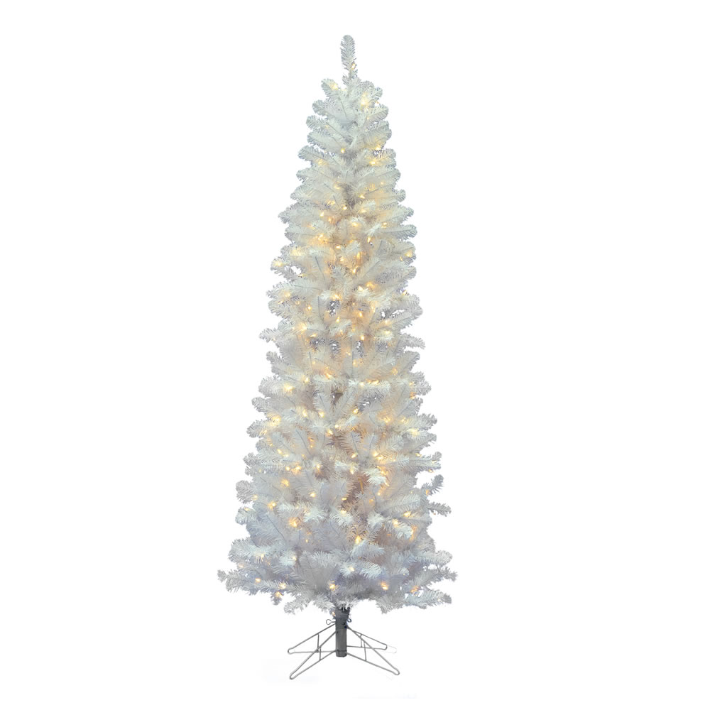 Christmastopia.com 6.5 Foot White Salem Pencil Pine Artificial Christmas Tree 200 LED Warm White Lights