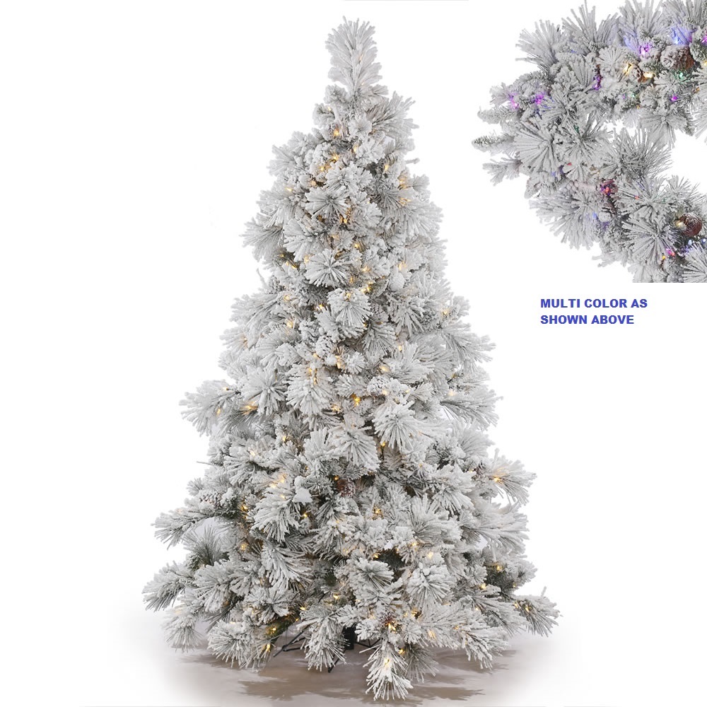 3.5 Foot Flocked Alberta Pine Artificial Christmas Tree 150 LED M5 Italian Multi Color Mini Lights