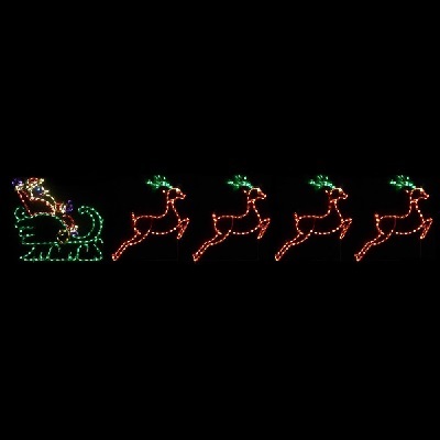 Christmastopia.com Santa Claus in Sleigh with 4 Leaping Reindeer LED Lighted Outdoor Christmas Decoration