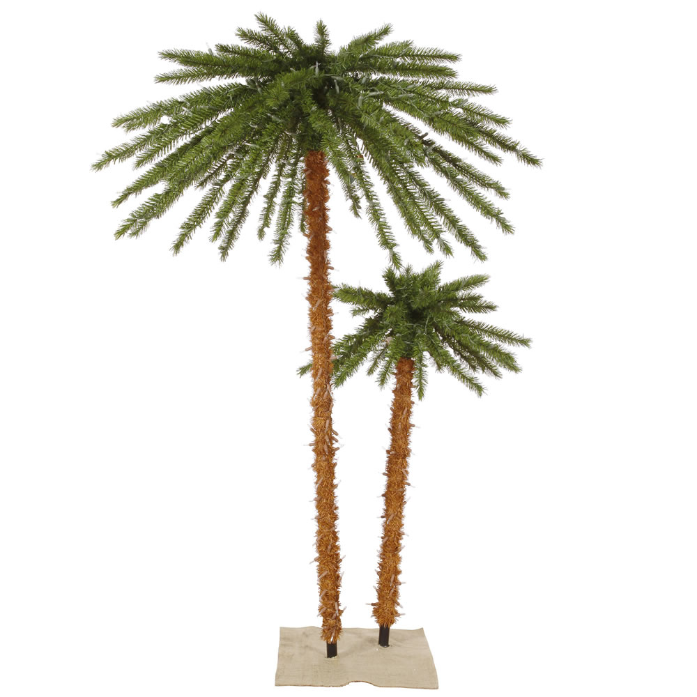 Double Outdoor Artificial Palm Tree 400 DuraLit Incandescent Clear Mini Lights