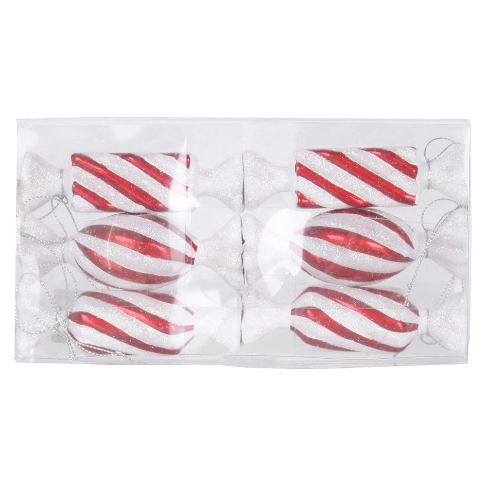 Christmastopia.com - 4 Inch Red White Iridescent Glitter Candy Christmas Ornament Set of 6