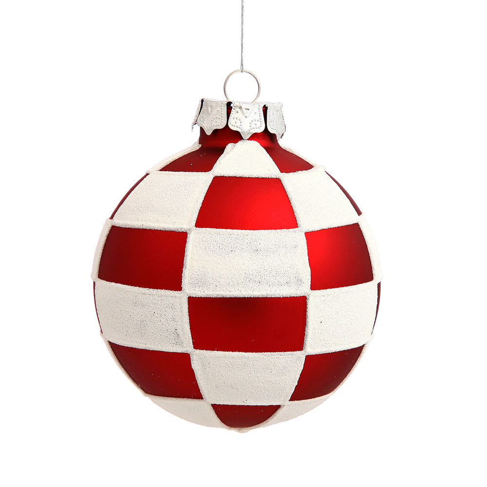 3 Inch Red Checkered Round Christmas Ball Ornament