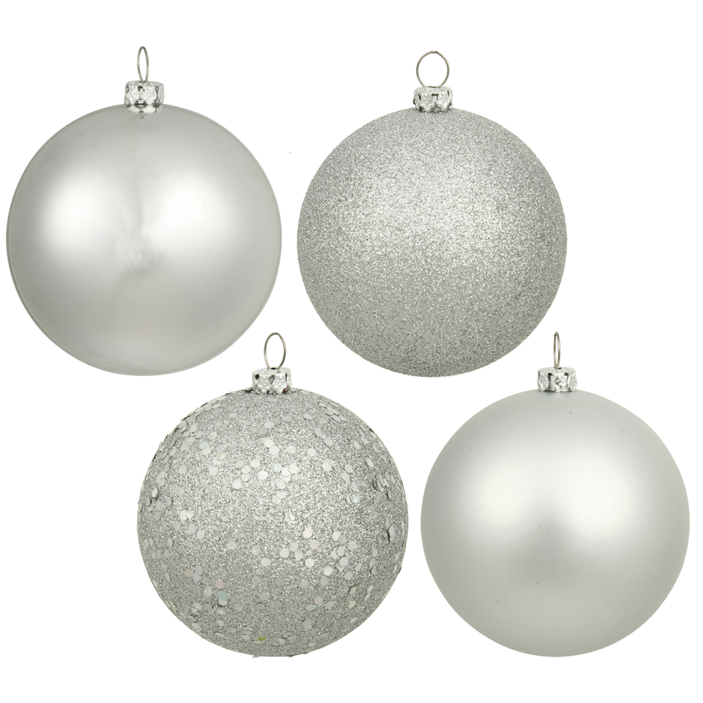 6 Inch Silver Assorted Finishes Round Christmas Ball Ornament Set of 4