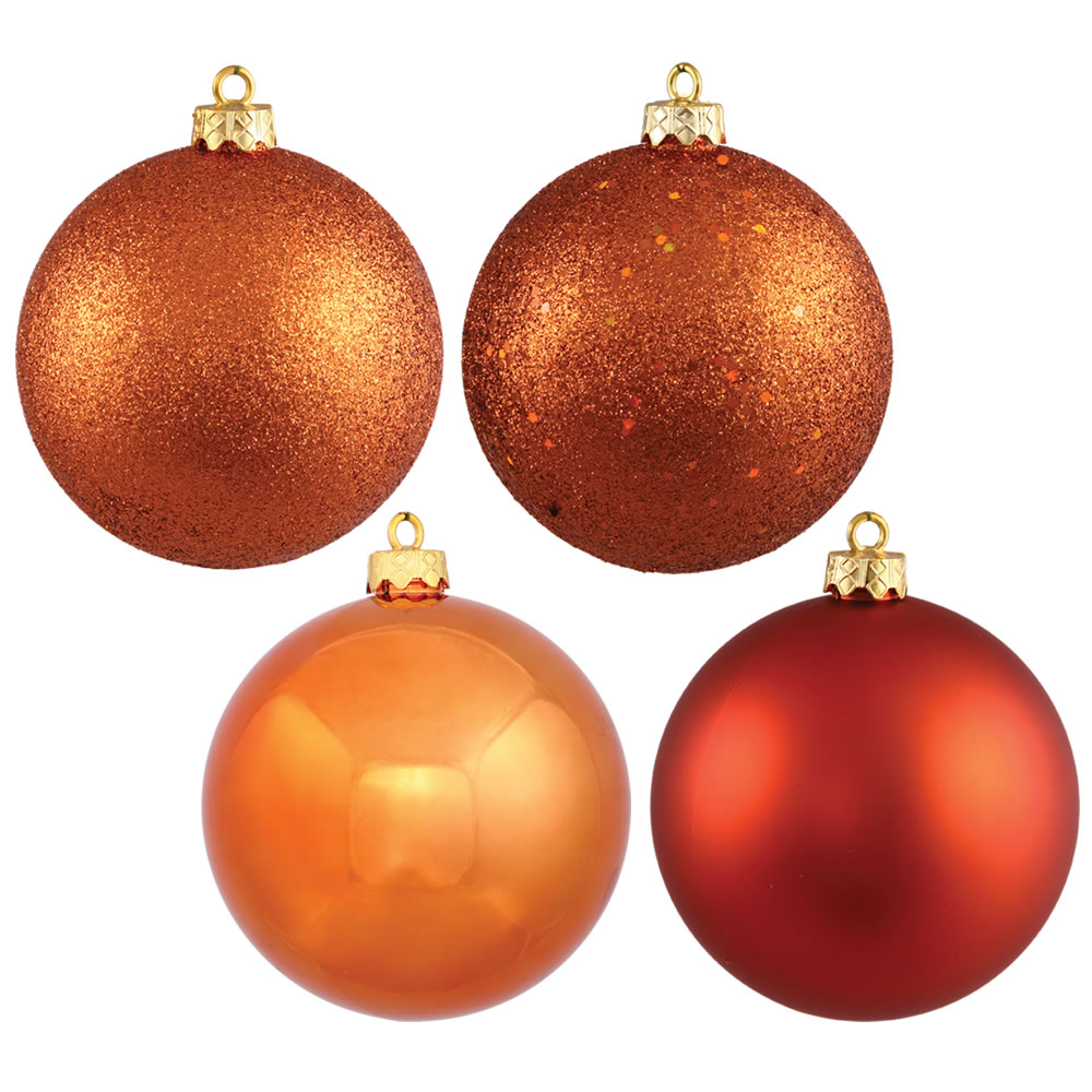 12 Inch Burnish Orange Round Christmas Ball Ornament Shatterproof Set of 4 Assorted Finishes