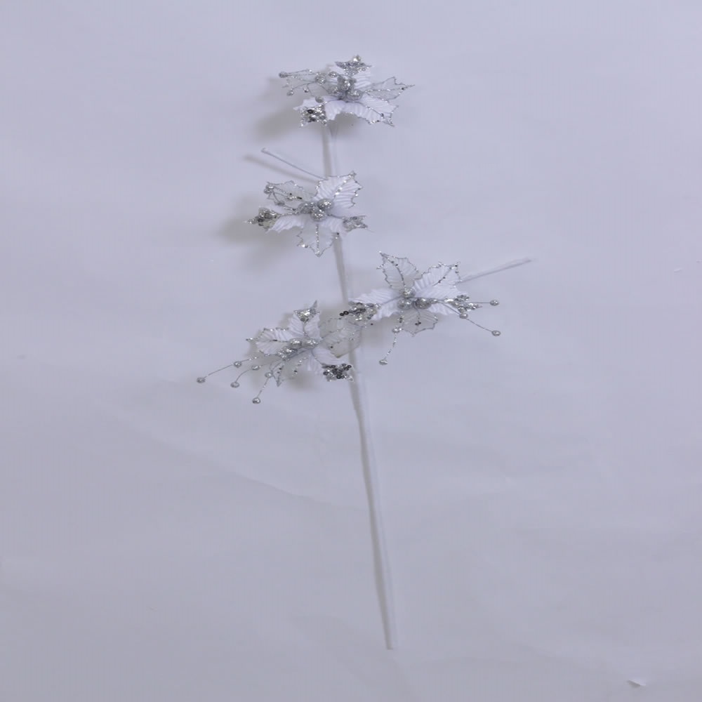 White Velvet Sheer Holly Decorative Artificial Wedding Floral Spray Set of 6