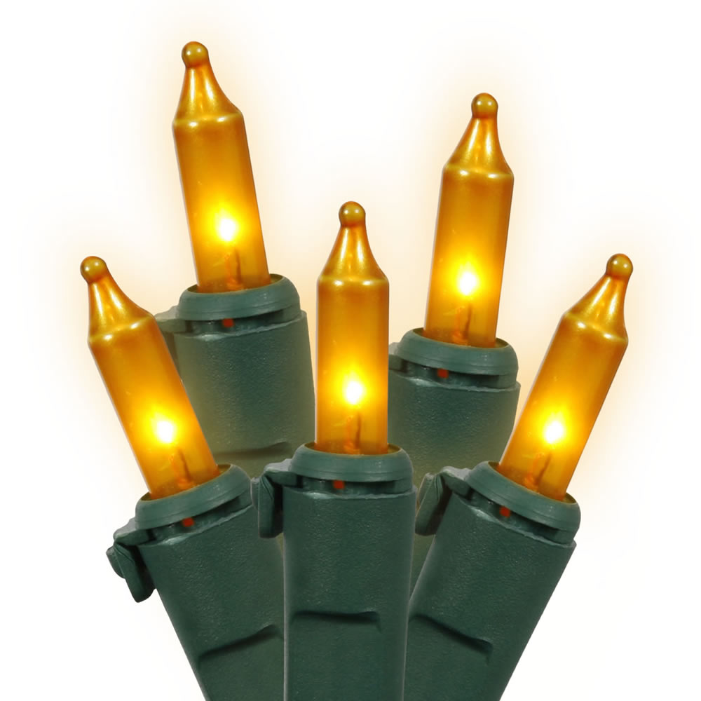 Christmastopia.com 50 Gold Mini Incandescent Christmas Light Set - Green Wire - 5.5 Inch Spacing