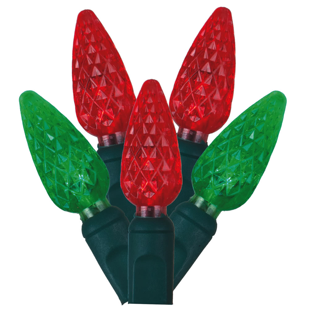Christmastopia.com 50 Commercial Grade LED C6 Strawberry Faceted Red and Green Christmas Light Set Green Wire
