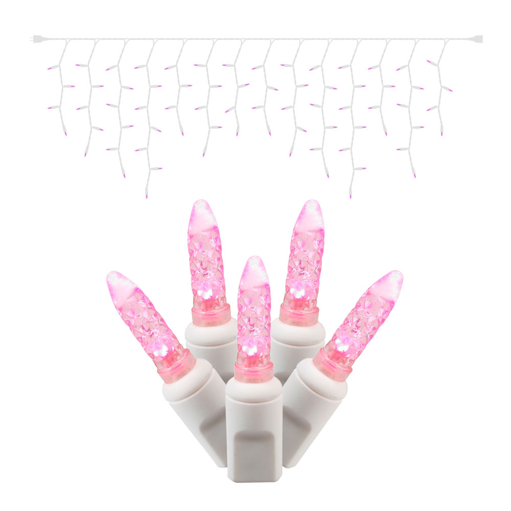 Christmastopia.com 70 Commercial Grade LED Italian M5 Faceted Pink Valentines Day Icicle Light Set White Wire