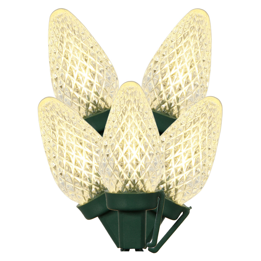Christmastopia.com 25 LED Commercial Grade C7 Night Light Warm White Faceted Reflector Christmas Light Set Green Wire