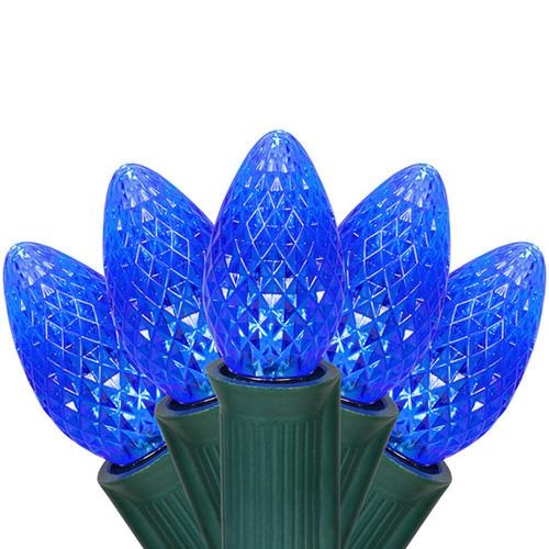 Christmastopia.com 25 LED Commercial Grade C7 Night Light Blue Faceted Reflector Christmas Light Set Green Wire