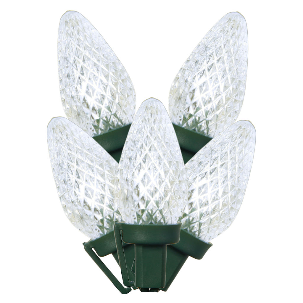 Christmastopia.com 25 LED Commercial Grade C7 Night Light Pure White Faceted Reflector Christmas Light Set Green Wire