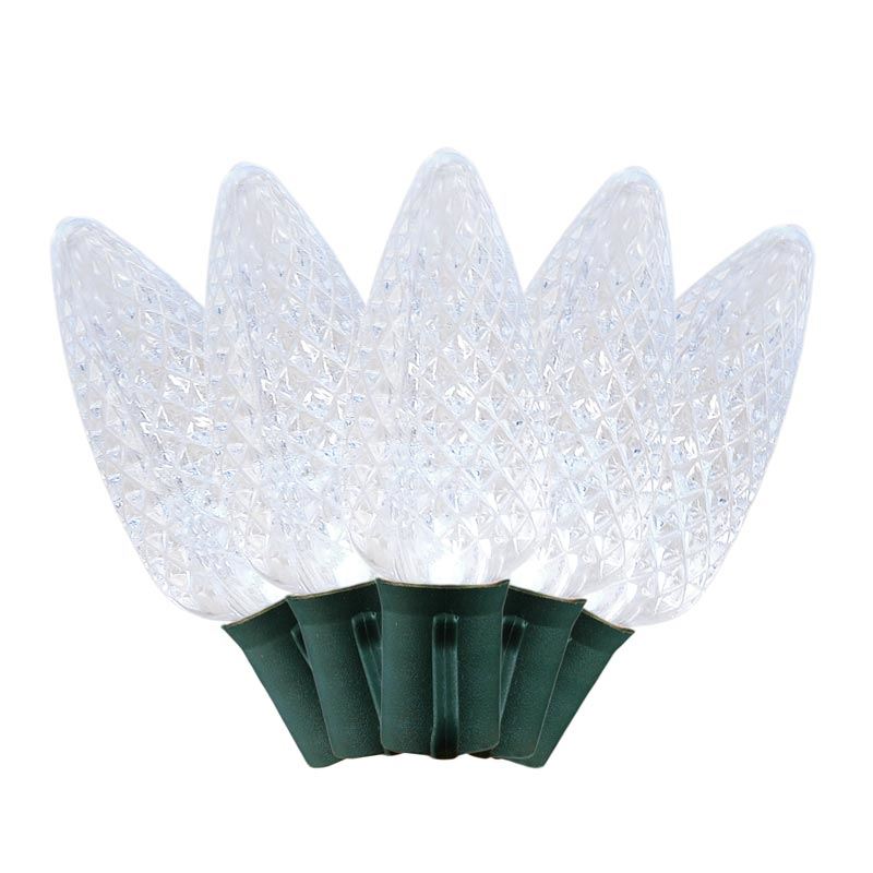 Christmastopia.com 25 LED Commercial Grade Pure White C9 Faceted Reflector Christmas Light Set Green Wire