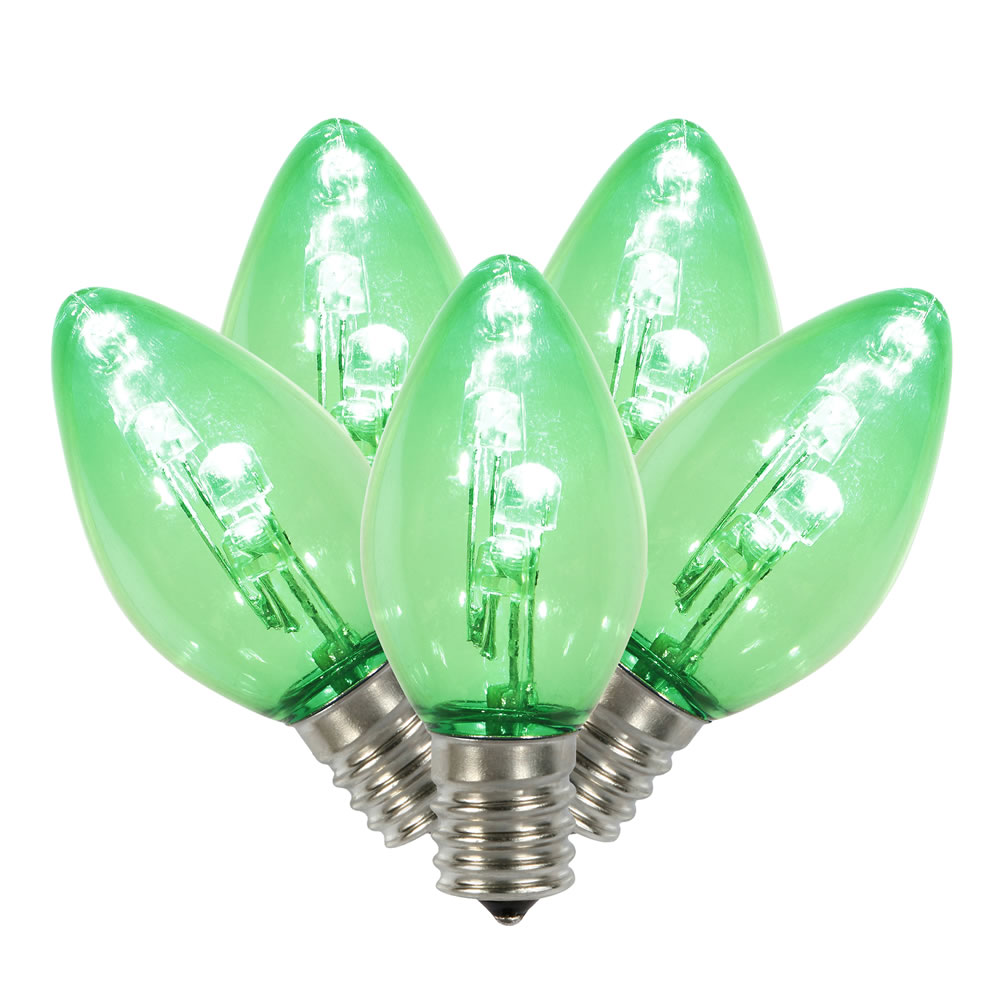 Christmastopia.com 25 C7 LED Green Twinkle Transparent Retrofit C7 E12 Socket Christmas Night Light Replacement Bulbs