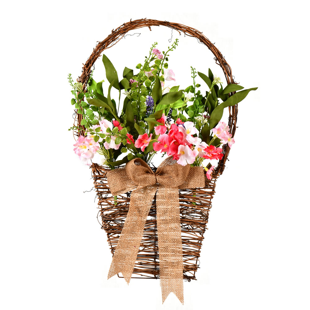 Christmastopia.com 20 Inch Decorative Artificial Mixed Pink Flower Easter Basket Decoration
