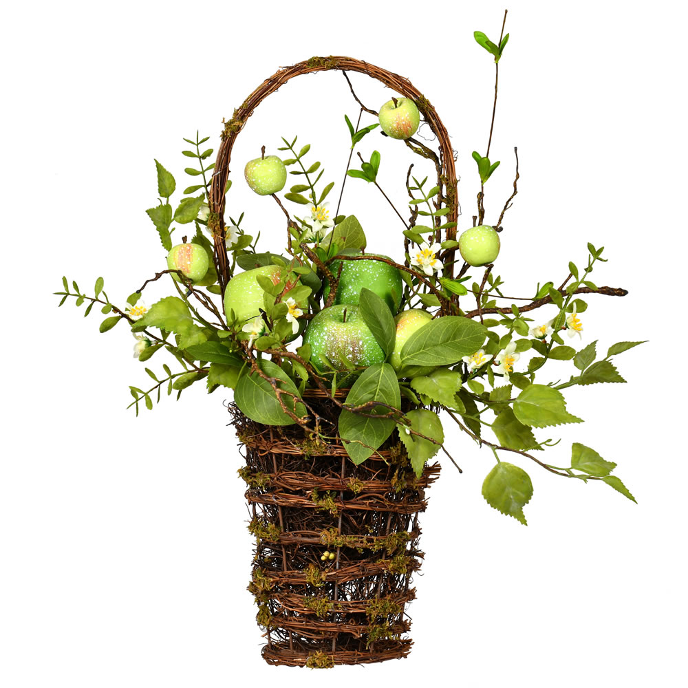 Christmastopia.com 21 Inch Green Apples Mixed Twig Hanging Wall Basket Decoration