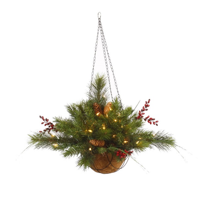 Christmastopia.com 20 Inch Mixed Berry Cone Artificial Christmas Hanging Basket 35 Incandescent Clear Lights