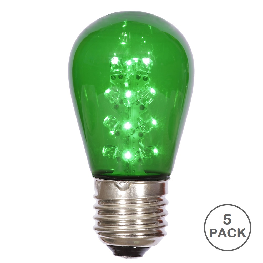 Christmastopia.com 5 LED S14 Patio Transparent Green Retrofit Replacement Bulbs