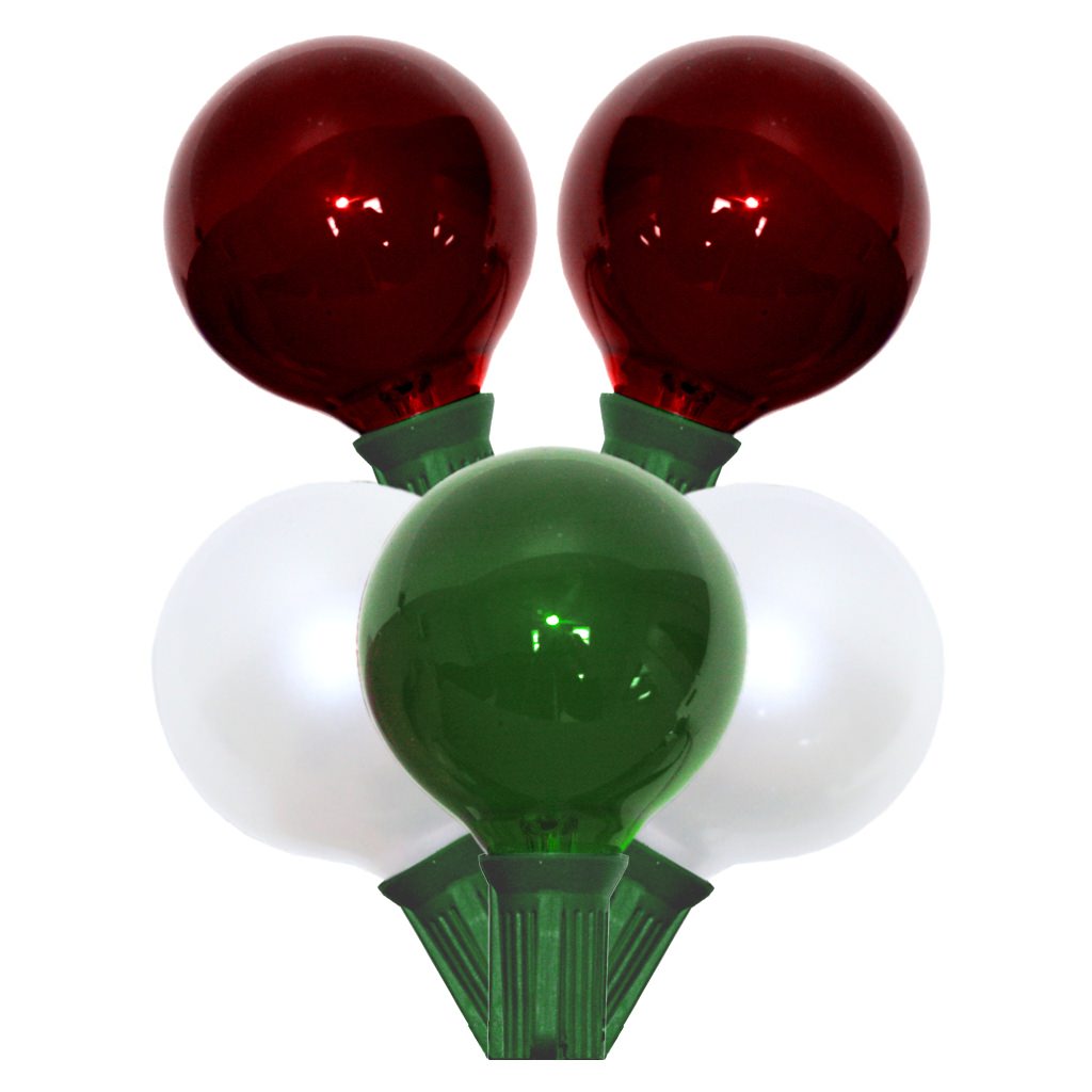 Christmastopia.com 15 Incandescent G50 Globe Satin Red White Green C7 Socket Christmas Light Set Green Wire