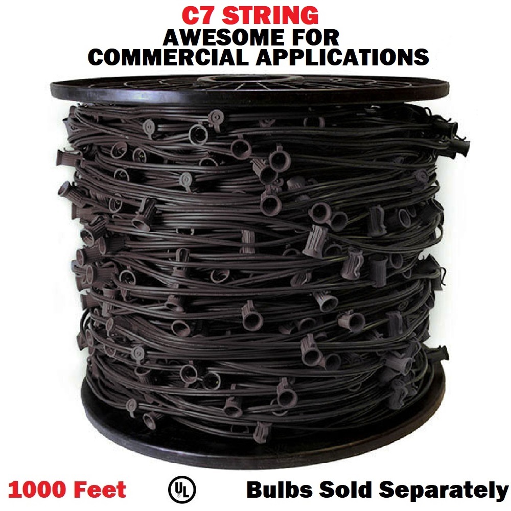 1000 Foot C7 Light String 12 Inch Spacing Black Wire