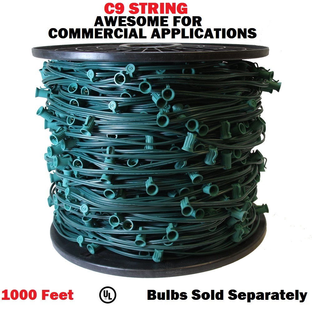 1000 Foot C9 Light Spool Green Wire 12 Inch Spacing