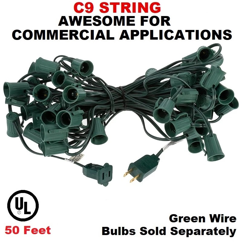 50 Foot C9 Light Spool Green Wire 12 Inch Spacing