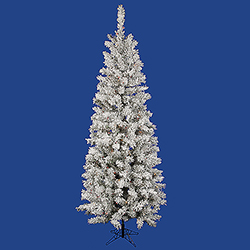 4.5 Foot Flocked Pacific Pencil Artificial Christmas Tree 150 DuraLit LED M5 Italian Multi Color Mini Lights
