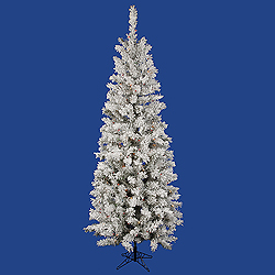 6.5 Foot Flocked Pacific Pencil Artificial Christmas Tree 300 DuraLit Multi Lights