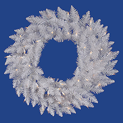 30 Inch White Spruce Artificial Christmas Wreath 50 DuraLit Clear Lights