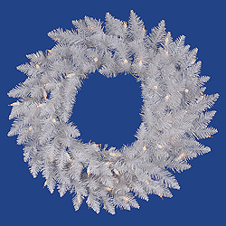 48 Inch White Spruce Wreath 150 DuraLit Clear Lights