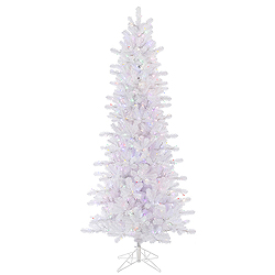 6.5 Foot Crystal White Slim Artificial Christmas Tree 400 DuraLit Multi Lights