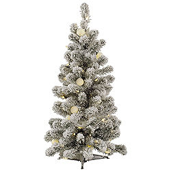 3 Foot Flocked Kodiak Spruce Artificial Christmas Tree 50 LED Warm White Lights With 15 LED G40 Lights