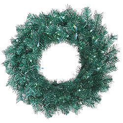 48 Inch Aqua Tinsel Wreath 100 Teal Lights