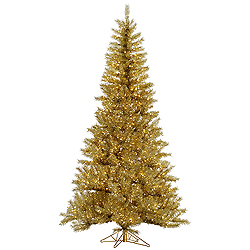 Christmastopia.com 4.5 Foot Gold And Silver Tinsel Artificial Christmas Tree 200 Clear Lights
