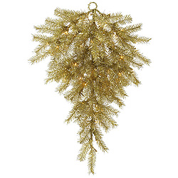 Christmastopia.com 3 Foot Gold And Silver Tinsel Artificial Christmas Teardrop 50 Clear Lights