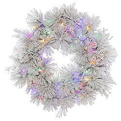 36 Inch Flocked Alberta Wreath With Pine Cones 100 DuraLit LED M5 Italian Multi Color Mini Lights