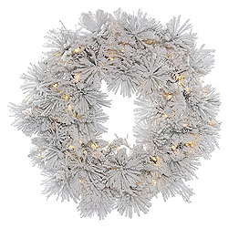 48 Inch Flocked Alberta Wreath With Pine Cones 100 LED Warm White Lights