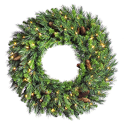 24 Inch Cheyenne Pine Wreath 50 LED Warm White Lights