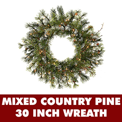 30 Inch Lighted Mixed Country Pine Artificial Christmas Wreath Clear Lights