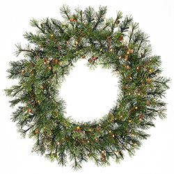 36 Inch Prelit Mixed Country Artificial Christmas Wreath 100 Clear Lights