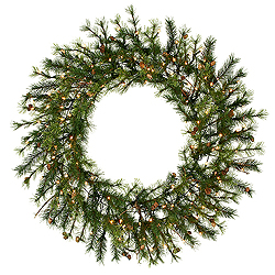 48 Inch Mixed Country Artificial Christmas Wreath 100 LED Warm White Lights