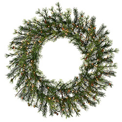 5 Foot Prelit Mixed Country Artificial Christmas Wreath 280 Clear Lights