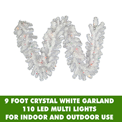 9 Foot Crystal White Garland 110 LED M5 Italian Frosted Multi Color Mini Lights