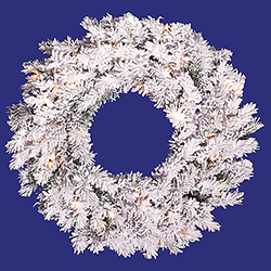 24 Inch Flocked Alaskan Artificial Christmas Wreath 50 DuraLit Clear Lights