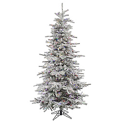 4.5 Foot Flocked Slim Sierra Artificial Christmas Tree 250 LED Multi Lights