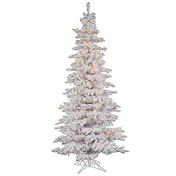 6.5 Foot Flocked White Slim Artificial Christmas Tree 300 DuraLit Clear Lights