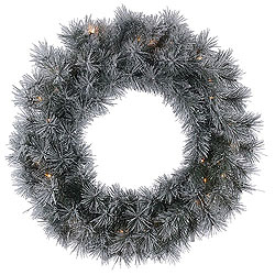Christmastopia.com - 24 Inch Frosted Brewer Pine Wreath 35 Clear Lights