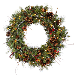 30 Inch Cibola Mixed Berry Wreath 50 LED Warm White Lights