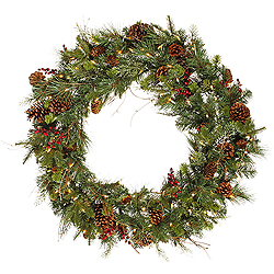 36 Inch Cibola Mixed Berry Wreath 100 DuraLit Clear Lights
