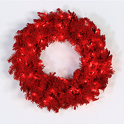 30 Inch Flocked Red Wreath 70 Red Lights